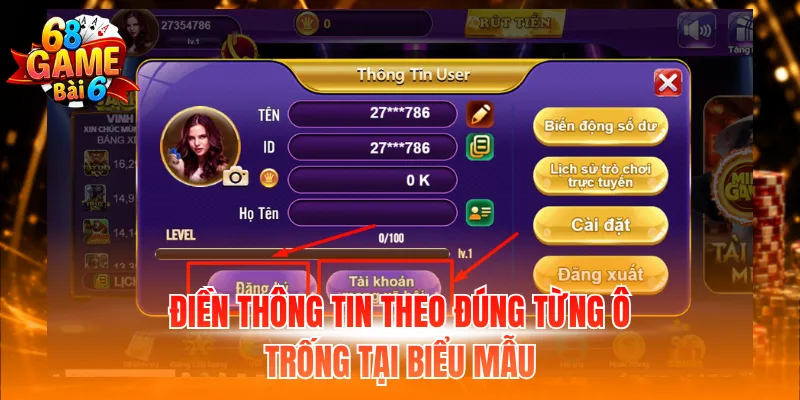 Điền thông tin theo đúng từng ô trống tại biểu mẫu