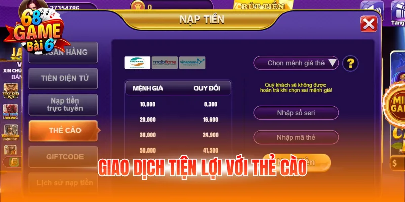 Giao dịch tiện lợi với thẻ cào