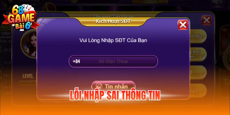 Lỗi nhập sai thông tin
